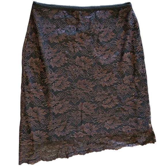 Vintage 90s Black Brown Lace Overlay Skirt Gothic Size Large - Picture 1 of 2